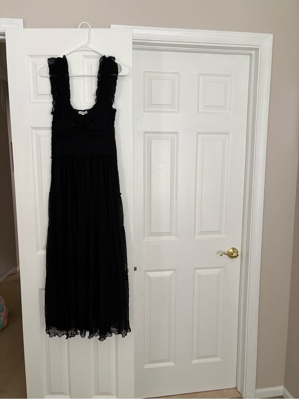 Max Studio Black Ruffled Strap Midi Dress